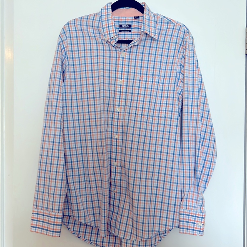 Men’s Plaid Izod Button Down Shirt, Size Medium